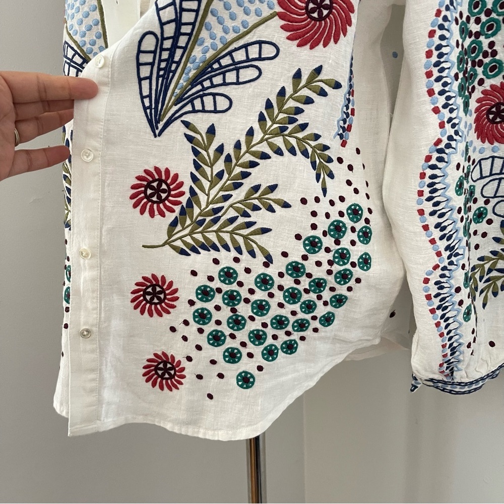 Sundance White embroidered Sunset Canyon button shirt NWT size medium 100% linen - Picture 4 of 8